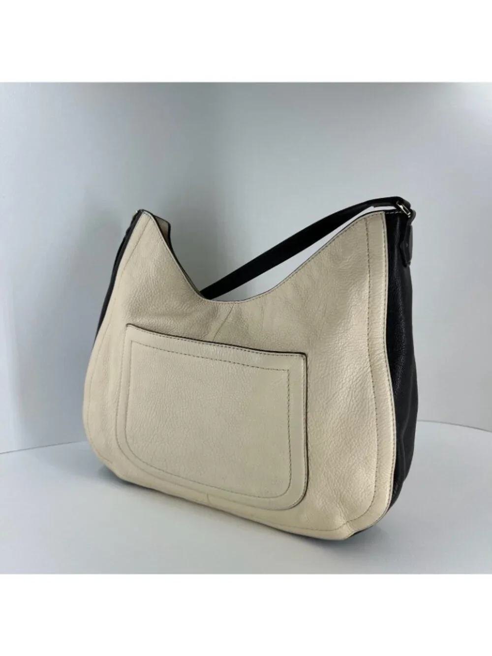 Tory Burch Sammy Hobo Shoulder Bag Womens Pebbled Leather Cream Black Colorblock